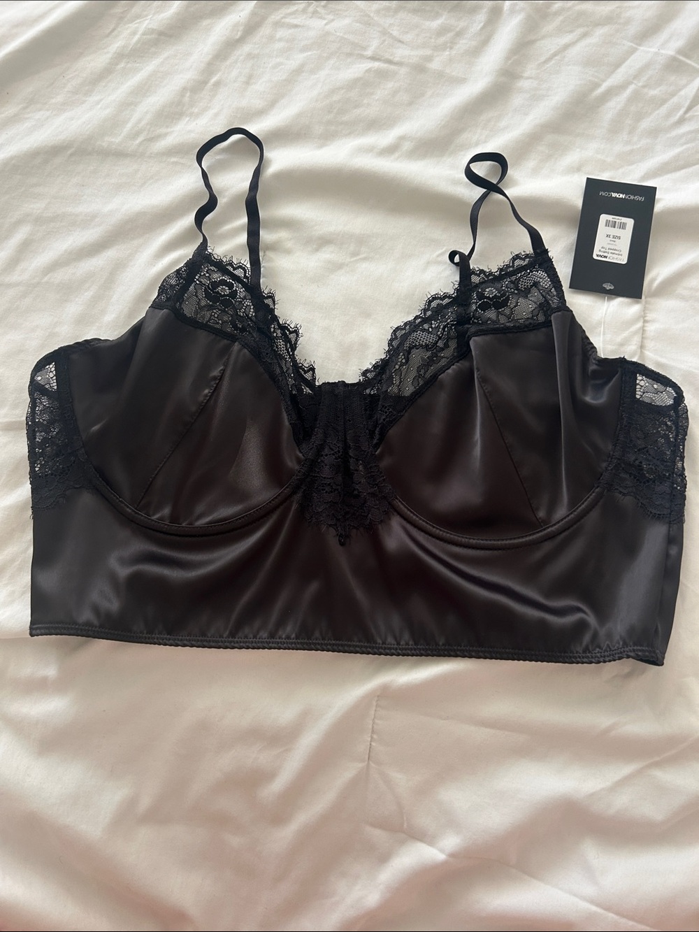 Fashion Nova Black Satin & Lace Bralette - Women Intimates